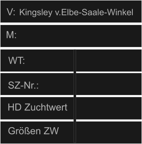 WT:                                    HD Zuchtwert       Größen ZW           SZ-Nr.:                  V: M: Kingsley v.Elbe-Saale-Winkel